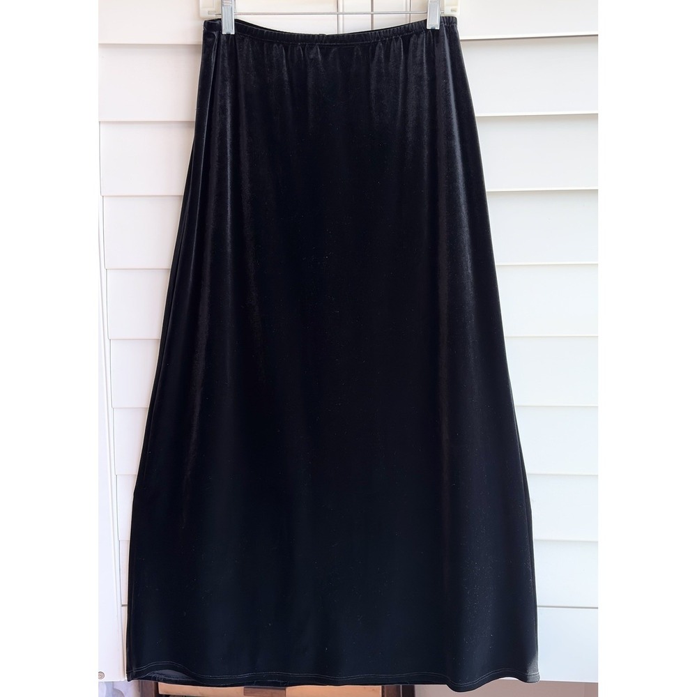 Vtg Carole Little Black Velvet Maxi Skirt M Stretch‎ Goth Whimsy Grunge Made USA